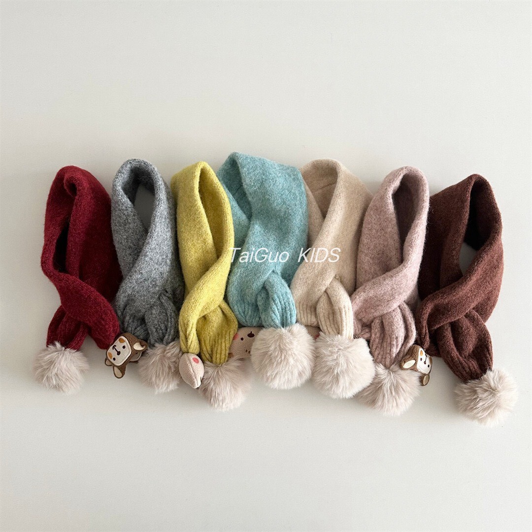 ⛄️ Scarf ❄️ 寶貝 素色毛球動物 造型圍巾 ↞