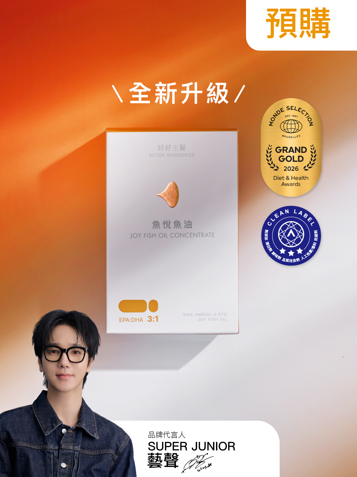 【預購｜十一月上旬出貨】全新升級魚悅魚油－94％ Omega-3 rTG高濃度EPA挪威魚油 (60顆)