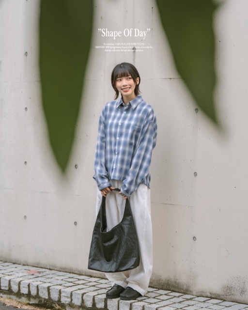 Ordinary 日製布料漸層格紋短版襯衫