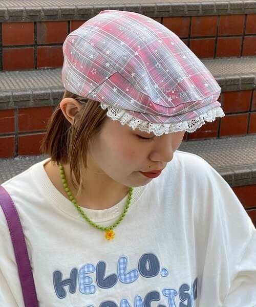 HELLO.SANFRANCISCO / Star Check Lace-Trimmed Hunting Cap