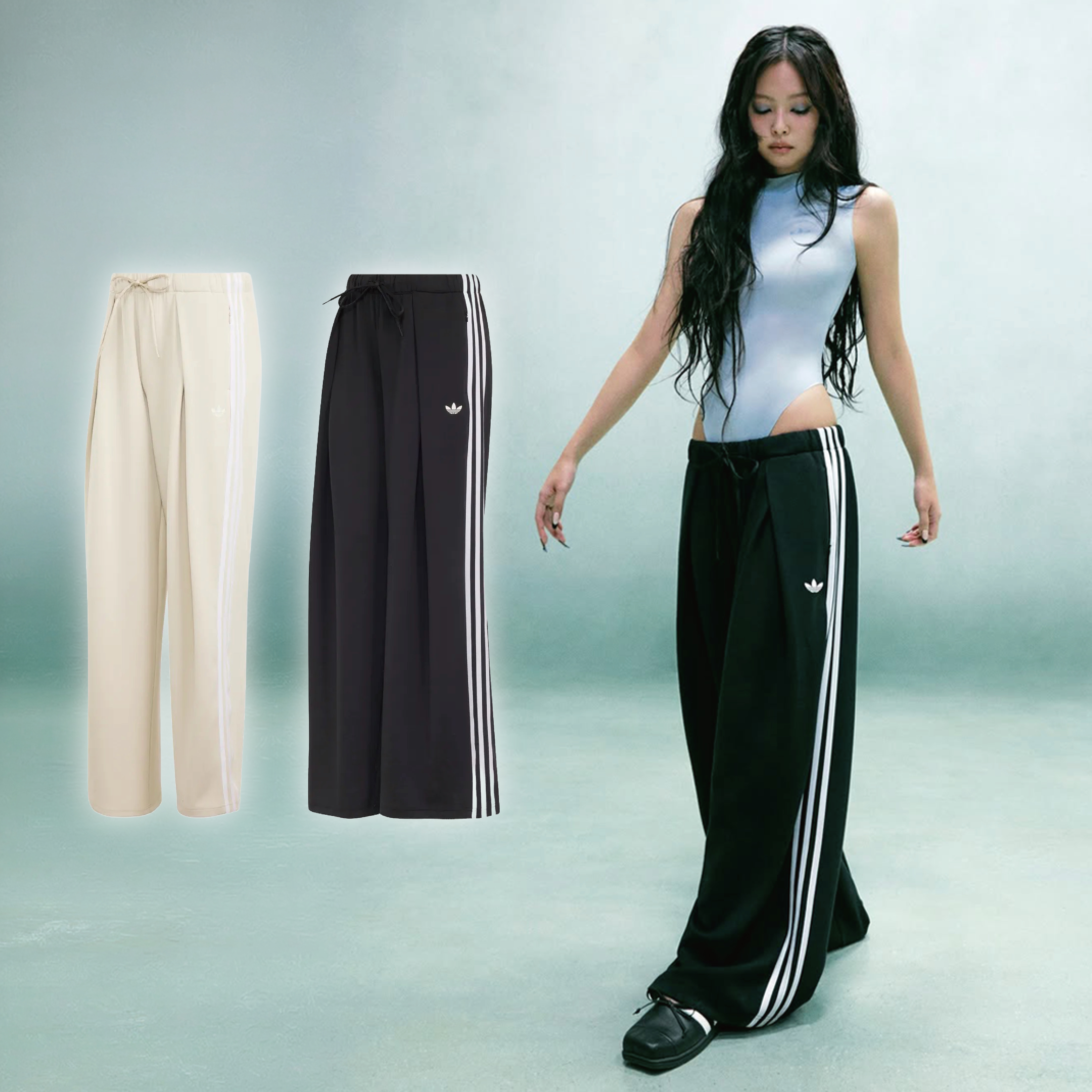 ADIDAS ORIGINALS BY JENNIE 皺摺抽繩寬褲 長褲 金珍妮 女款 黑色 LD8922 燕麥 LD4965 / 預購