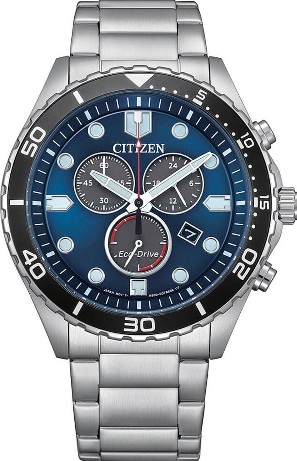 萬年鐘錶 - Citizen 星辰錶   藍面三眼計時光動能男錶  AT2560-84L 錶徑43MM