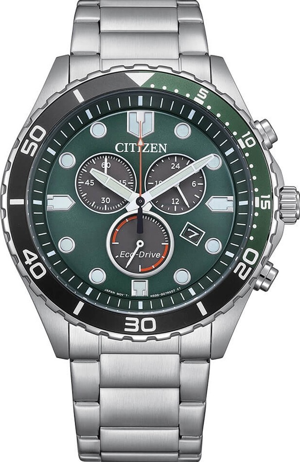 萬年鐘錶 - Citizen 星辰錶   綠面三眼計時光動能男錶  AT2561-81X  錶徑43MM