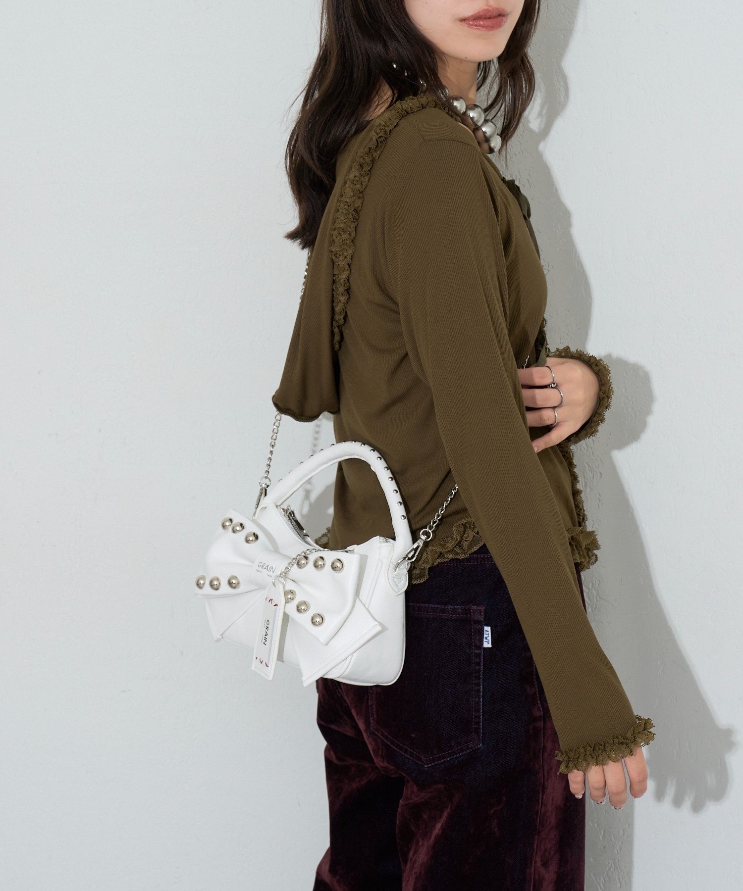 GRAIN / Studded Ribbon 2-Way Mini Bag