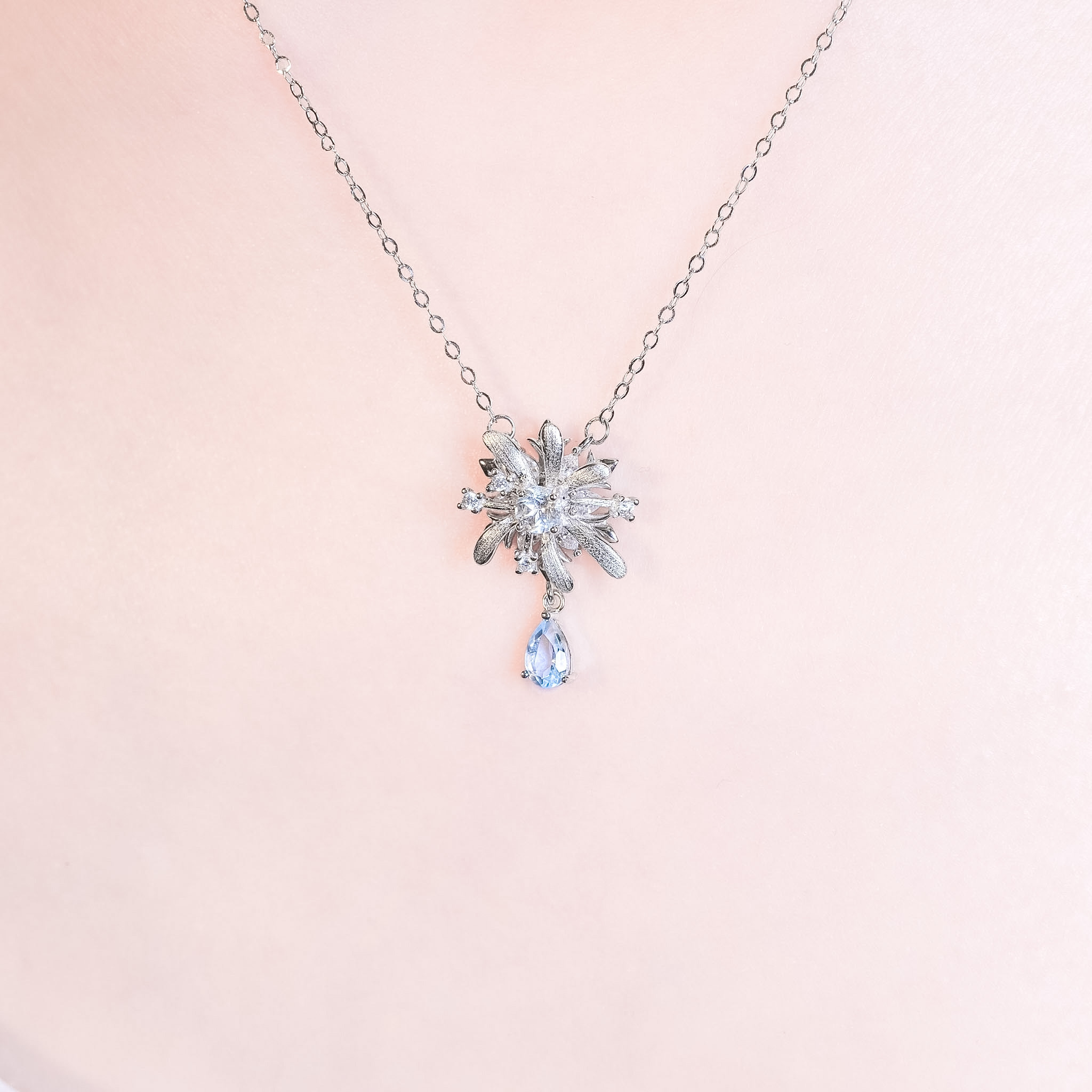 | 925純銀・ 托帕石 | 漫藍花漾不止項鍊（可轉動） | NE1853 |