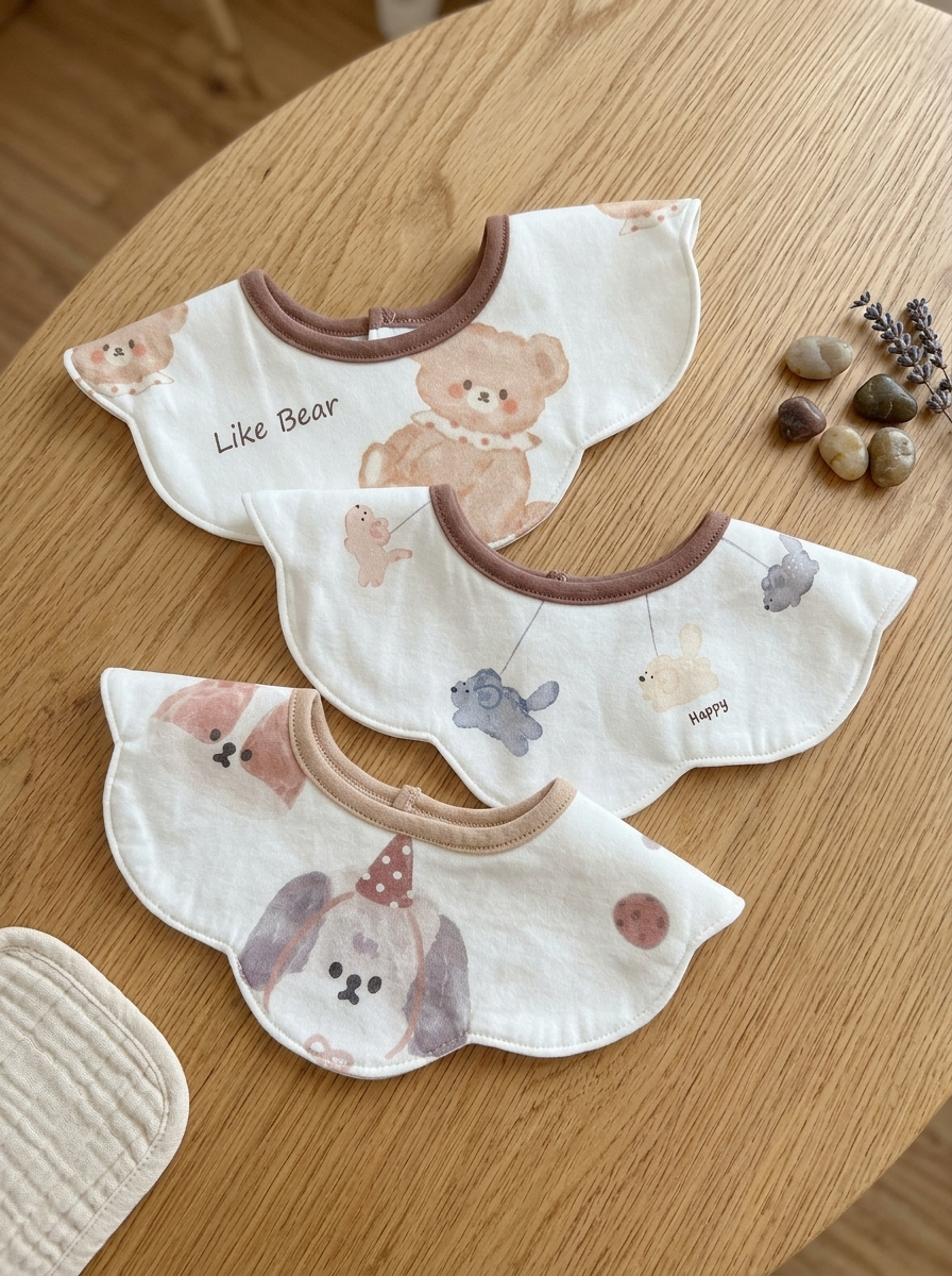 [三件組] 毛絨好朋友-純棉口水巾/圍兜