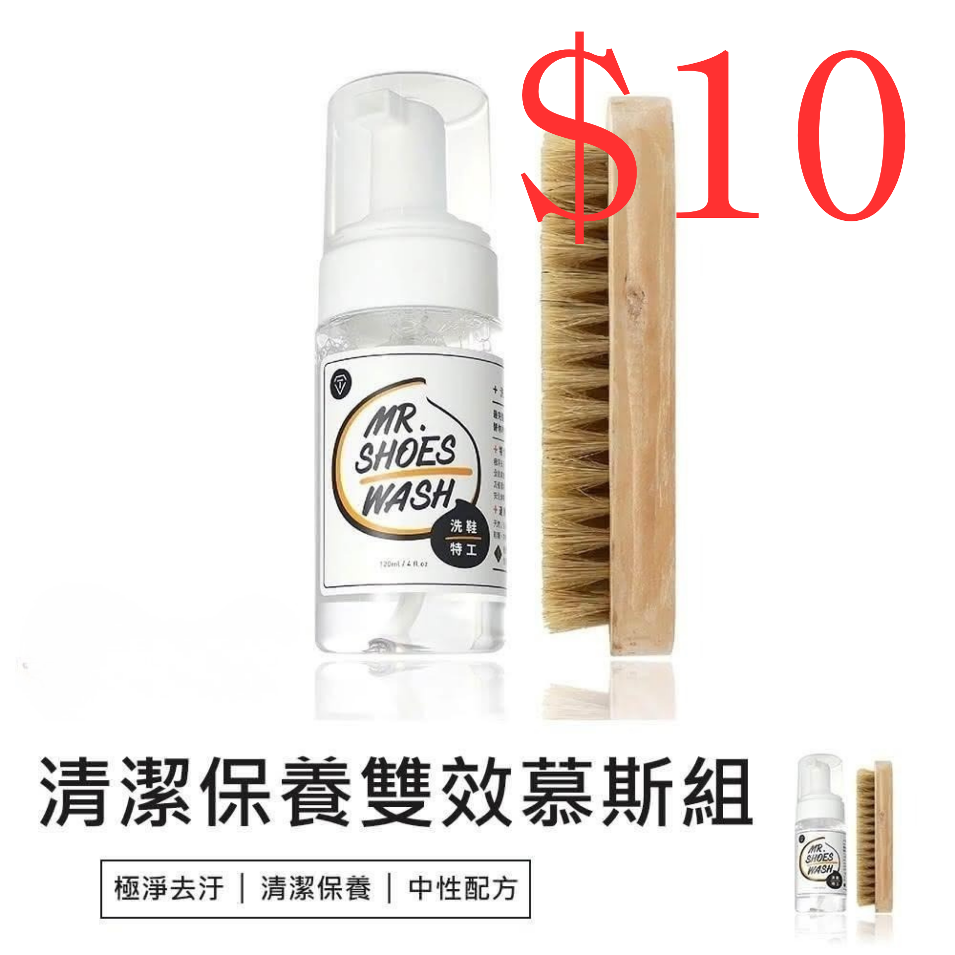 T-Fence -【台灣防禦工事】【洗鞋特工】清潔保養雙效慕斯 (附鬃毛刷1個) (100ml)