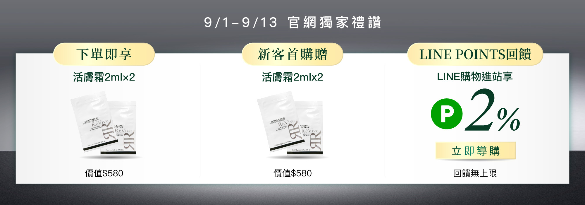 ReVive美國頂級權威醫學保養品牌，每月官網限定首購優惠，下單加碼贈再享 LINE POINTS回饋