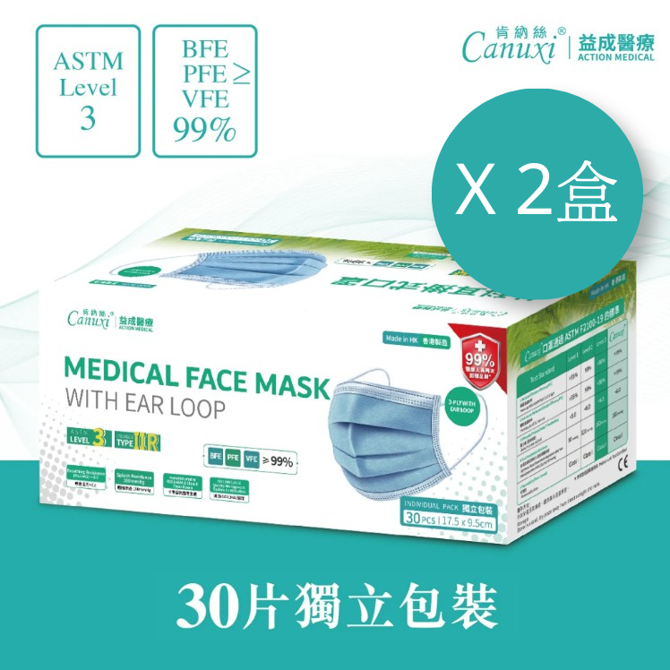 【9月會員專享 | 2盒套裝】香港製 - 外科耳掛式口罩 ASTM Level 3 (獨立包裝)