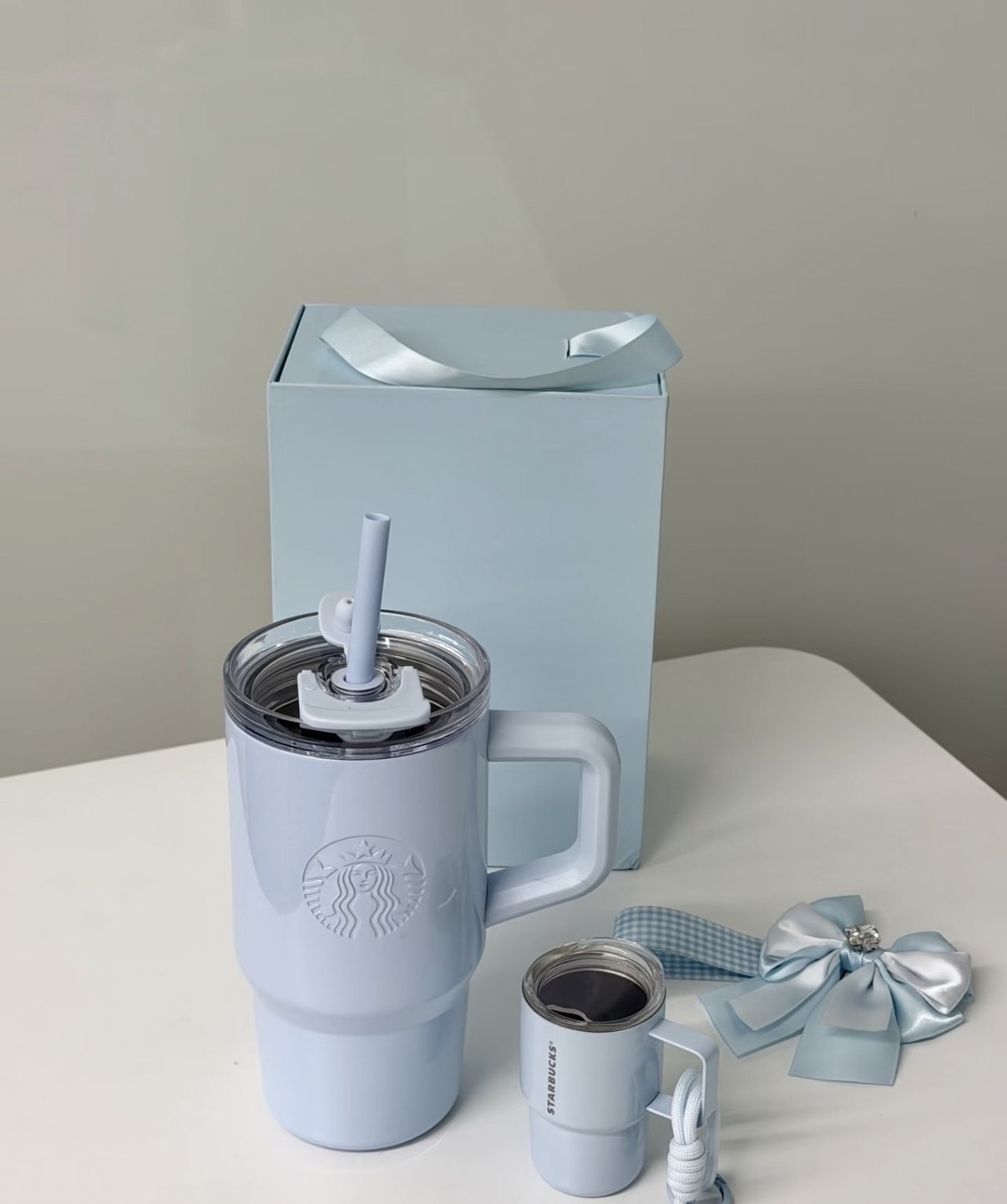 STARBUCKS 星巴克 寶寶藍✨🫧 不鏽鋼雙飲口杯 配迷你杯掛件 615ML