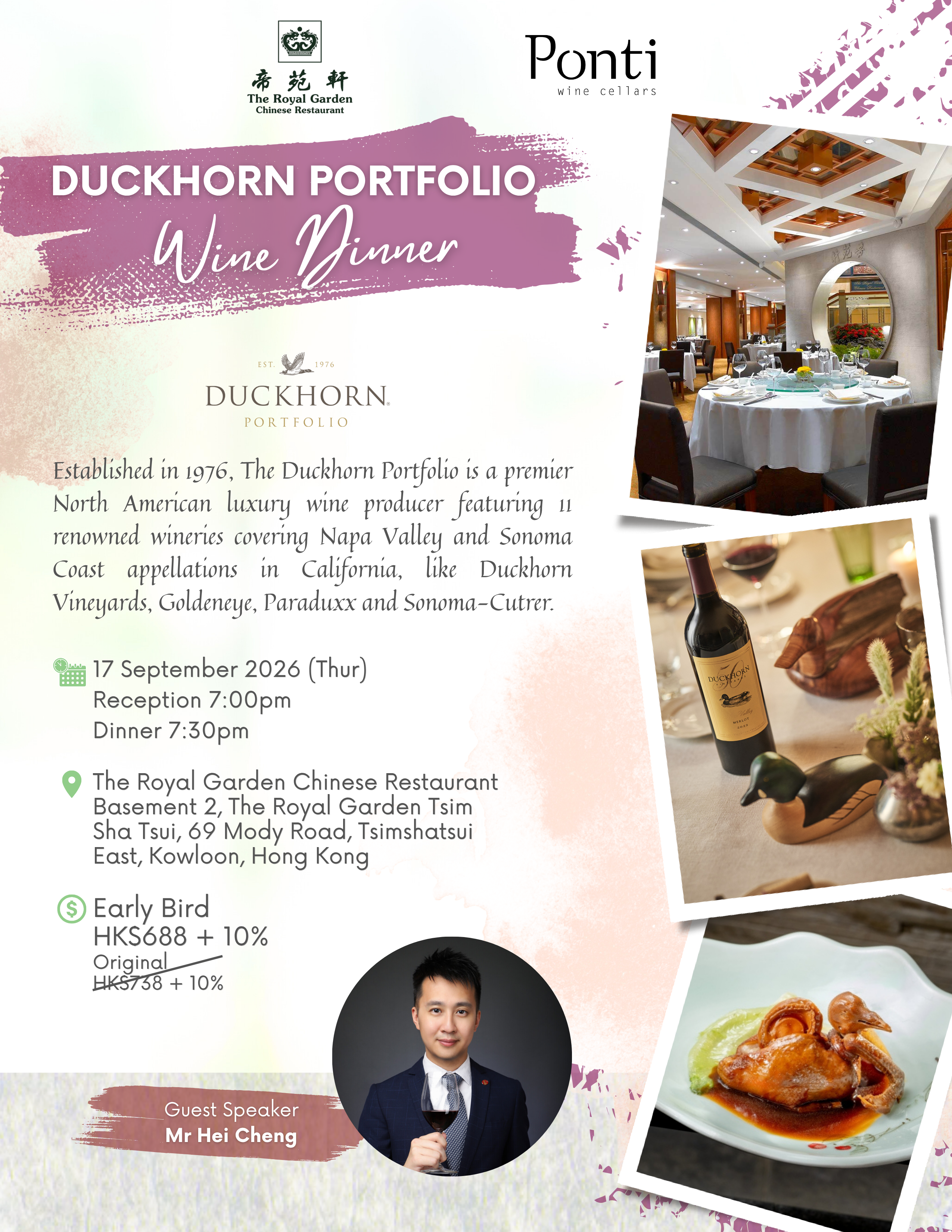 Duckhorn Portfolio Wine Dinner at Royal Garden Chinese Restaurant (17th September, Thursday)
