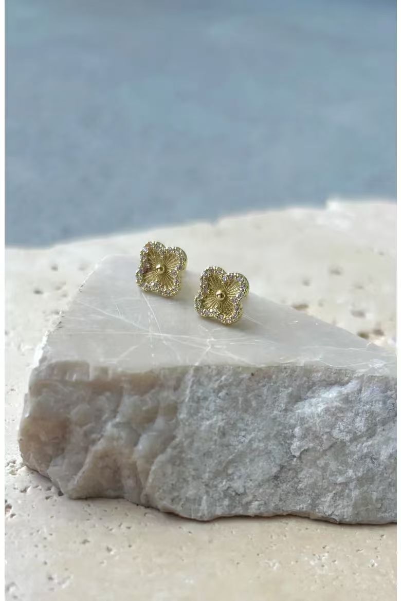 【預購】Adornia H090152 Pavé CZ 四葉草耳釘 (金色)