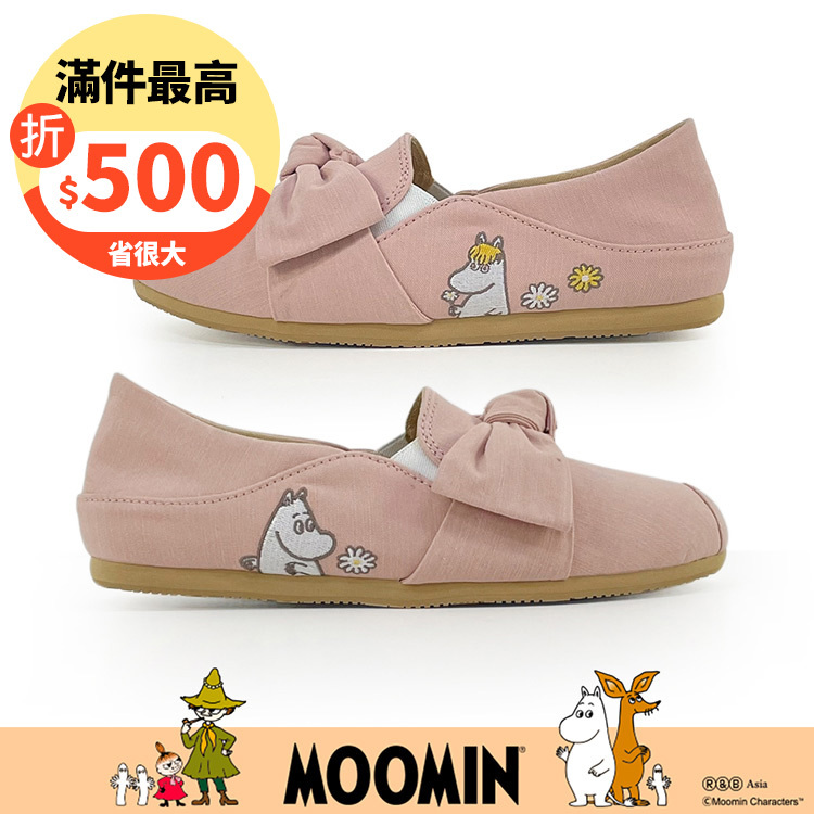 Paidal x Moomin姆明谷  姆明與歌妮大蝴蝶結2WAY懶人鞋不彎腰鞋休閒鞋-粉