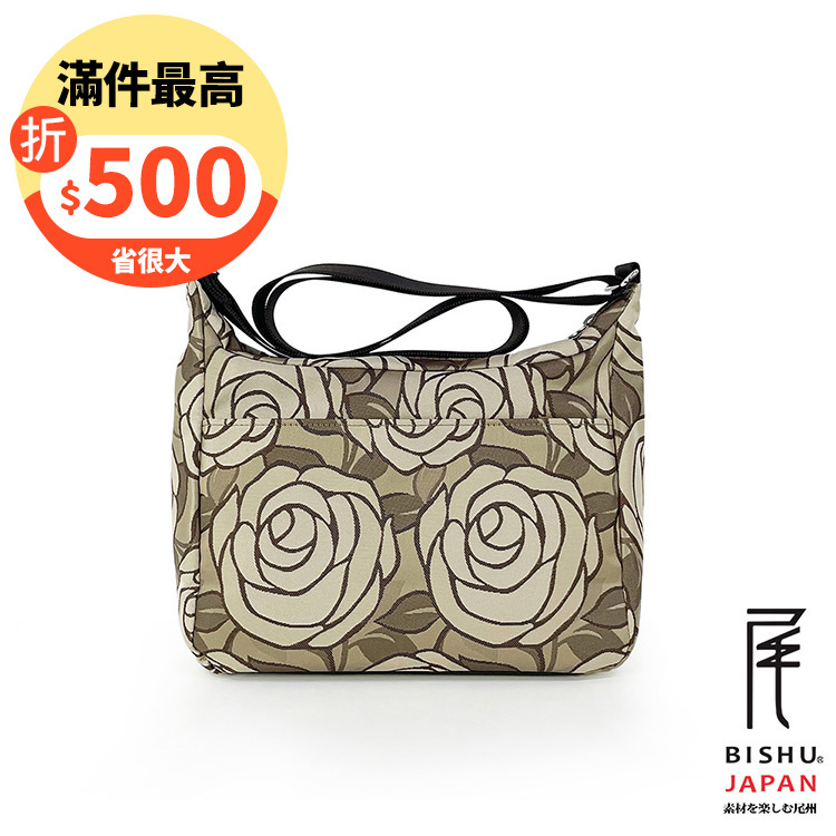 日本製-尾州織 漫步玫瑰園斜背包側背包-白玫瑰
