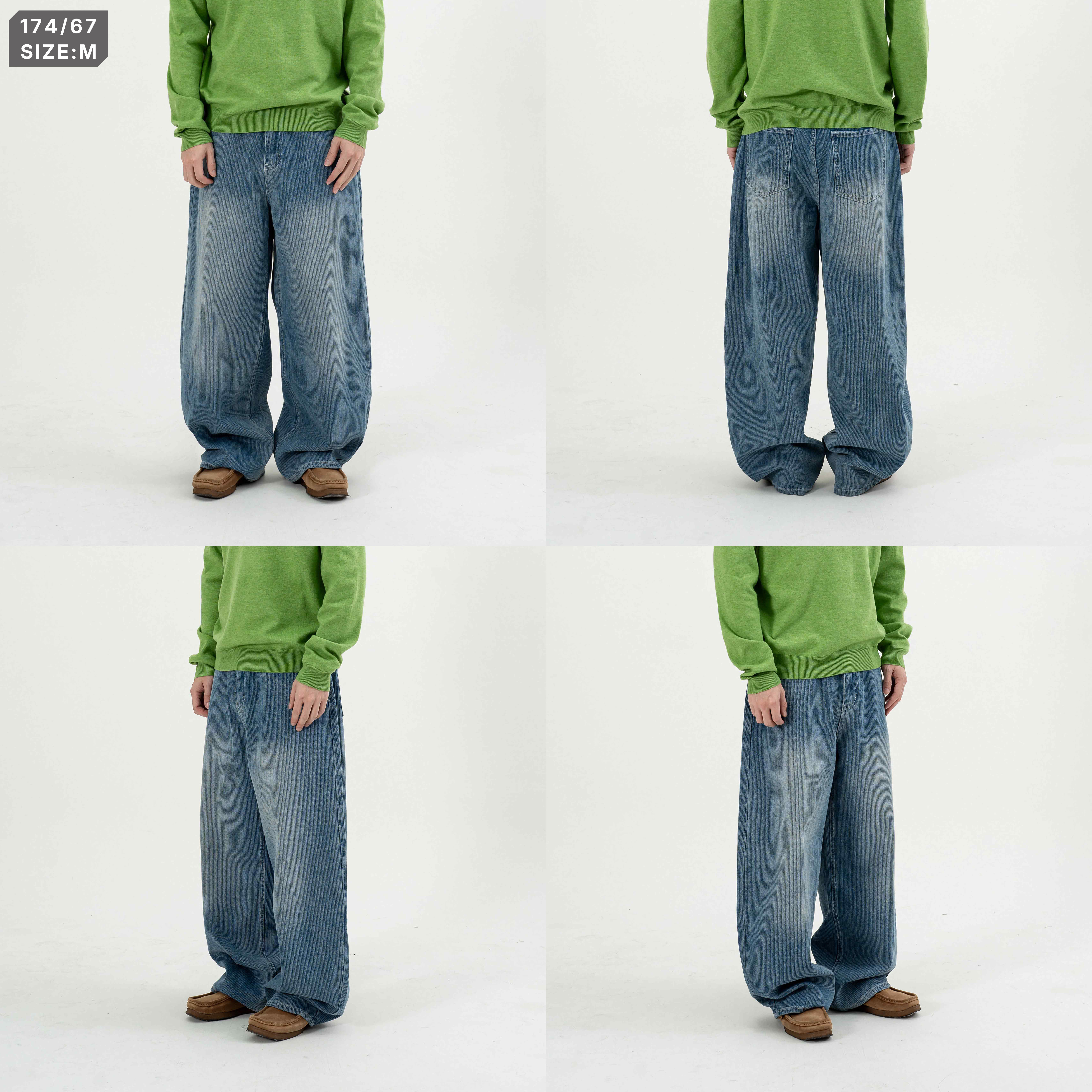 Pinstripes Straight Denim Jeans 細紋條坑 直筒牛仔長褲 [K133]