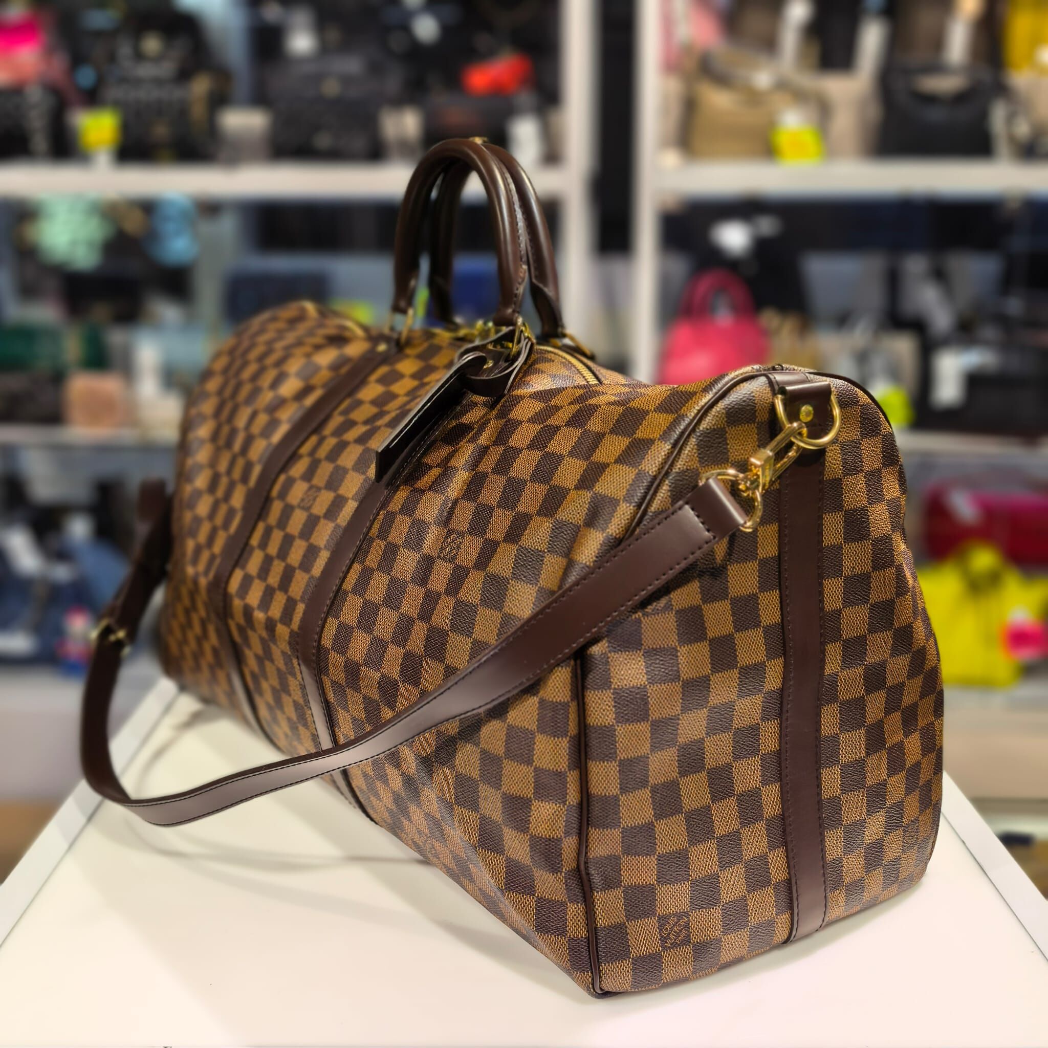 99%NEW二手LV KEEPALL 55, N41414, 啡色方格帆布, #波士頓包, #香榭站正品