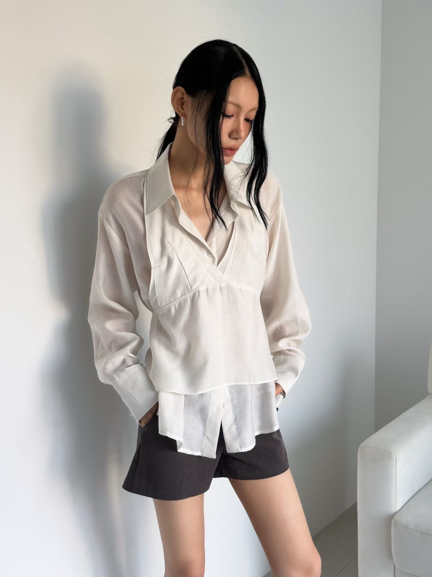 綁馬甲假兩件襯衫