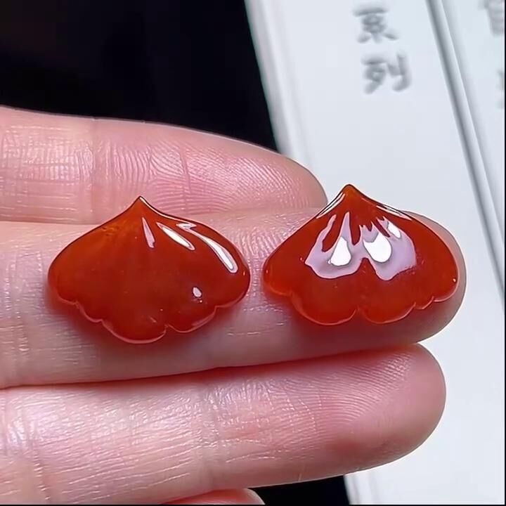 翡翠銀杏一對,天然翡翠A玉, 緬甸玉, Jade, Jadeite