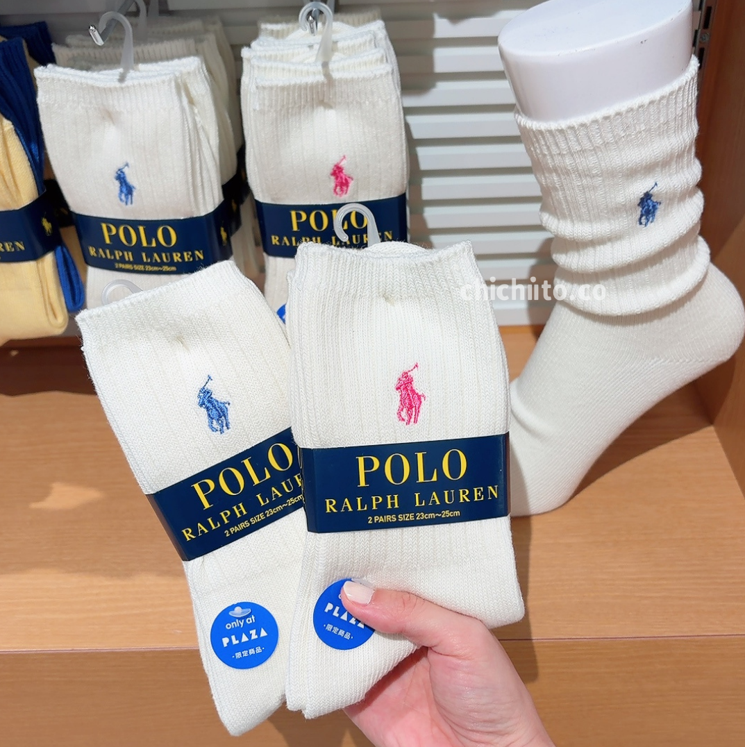 Polo 刺繡小logo中筒襪 兩件組 粉+藍