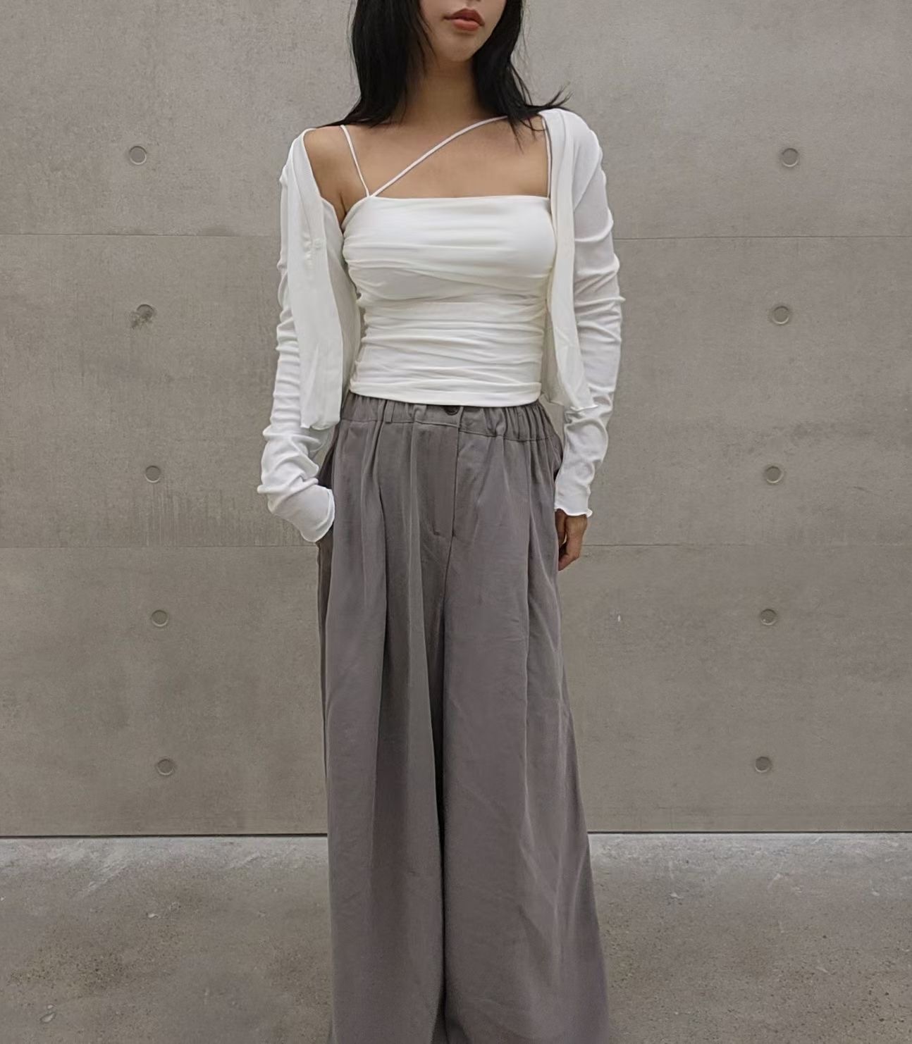 不對稱肩帶抹胸+外罩SET