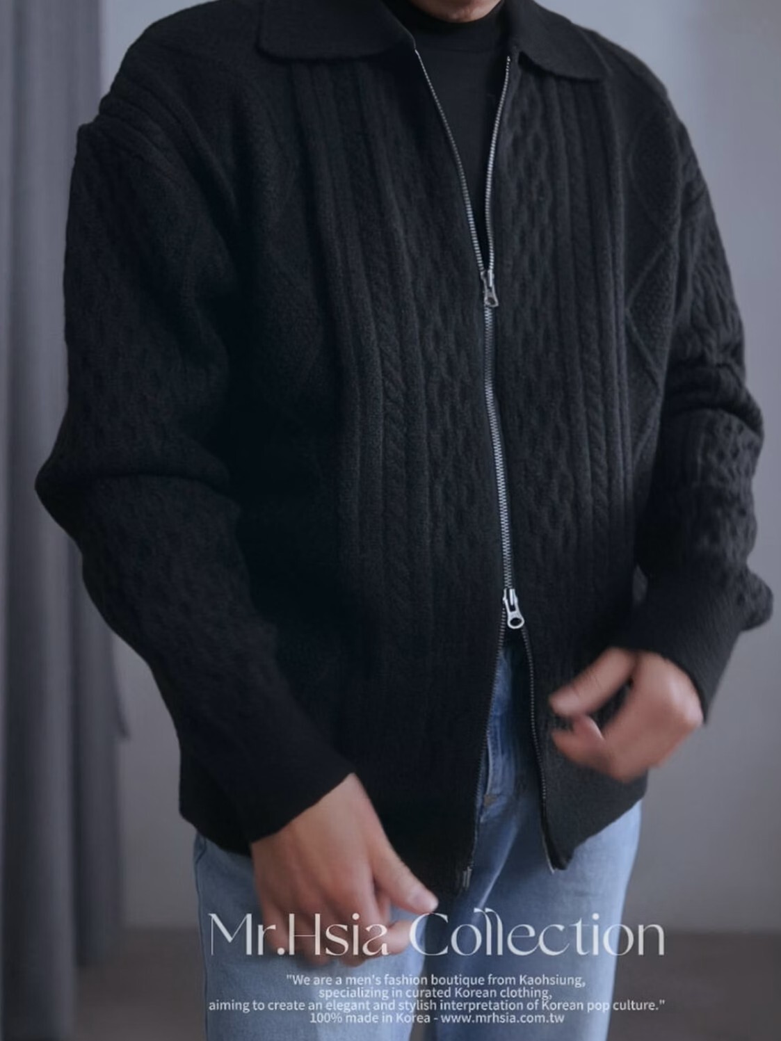 麻花雙向拉鍊針織上衣