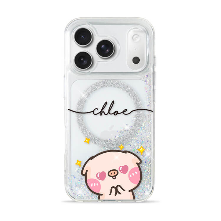 【萌萌豬聯名】黑皮萌萌豬 閃耀銀河貝拉殼 (MagSafe) - (訂製名字) iPhone客製化手機殼