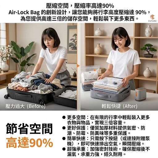 OUTZAC 電動真空壓縮收納袋套裝 (抽氣泵 + 真空收納袋 )