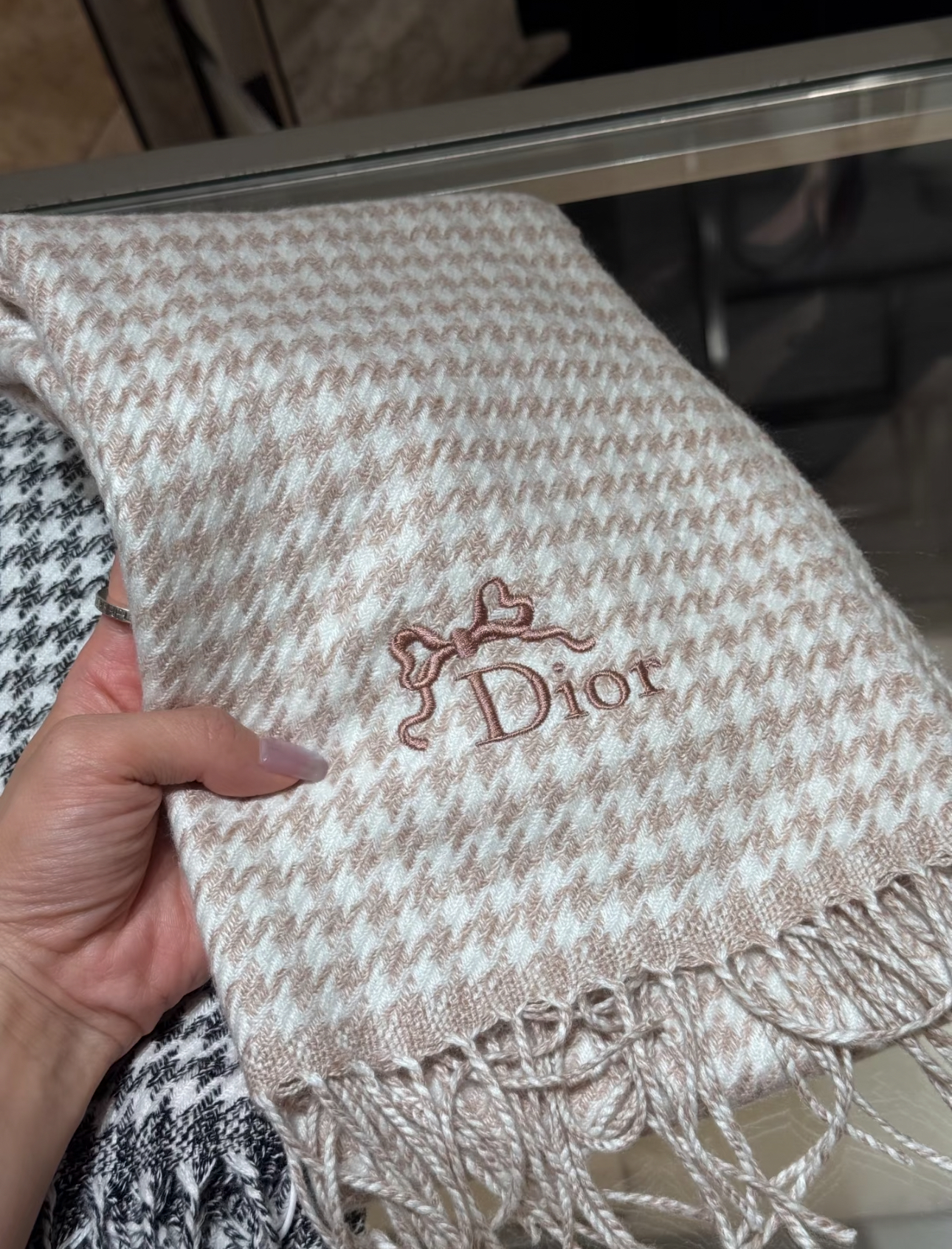 Dior 30 Montaigne Oblique Scarf 千鳥格 羊絨羊毛雙面頸巾