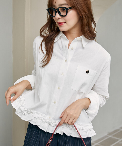 MARY QUANT × PUBLUX / One-Point Hem Frill Shirt