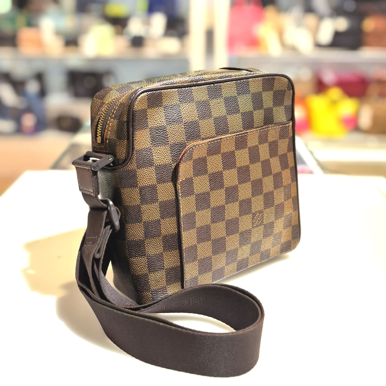 90%NEW二手LV斜揹袋, N41442, 啡色棋盤格, Damier Ebene Olav PM, #LV中古包 #香榭站正品