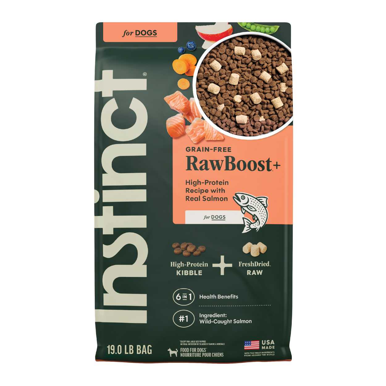 rawBOOST 無穀物+凍乾生肉粒全狗糧-三文魚味 (19lb)