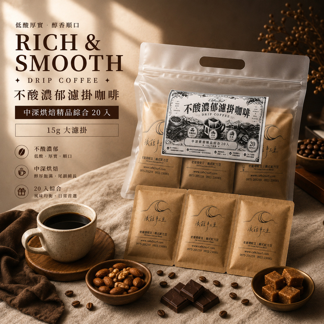 不酸濃郁｜中焙・中深焙精品濾掛咖啡｜20 入