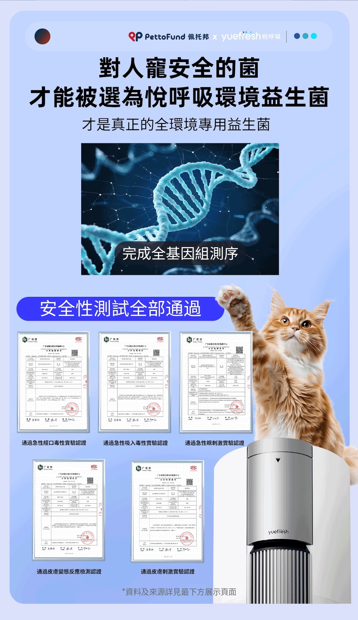yuefresh悅呼吸寵物家庭抗敏專用清淨機有多項抗敏檢測成果