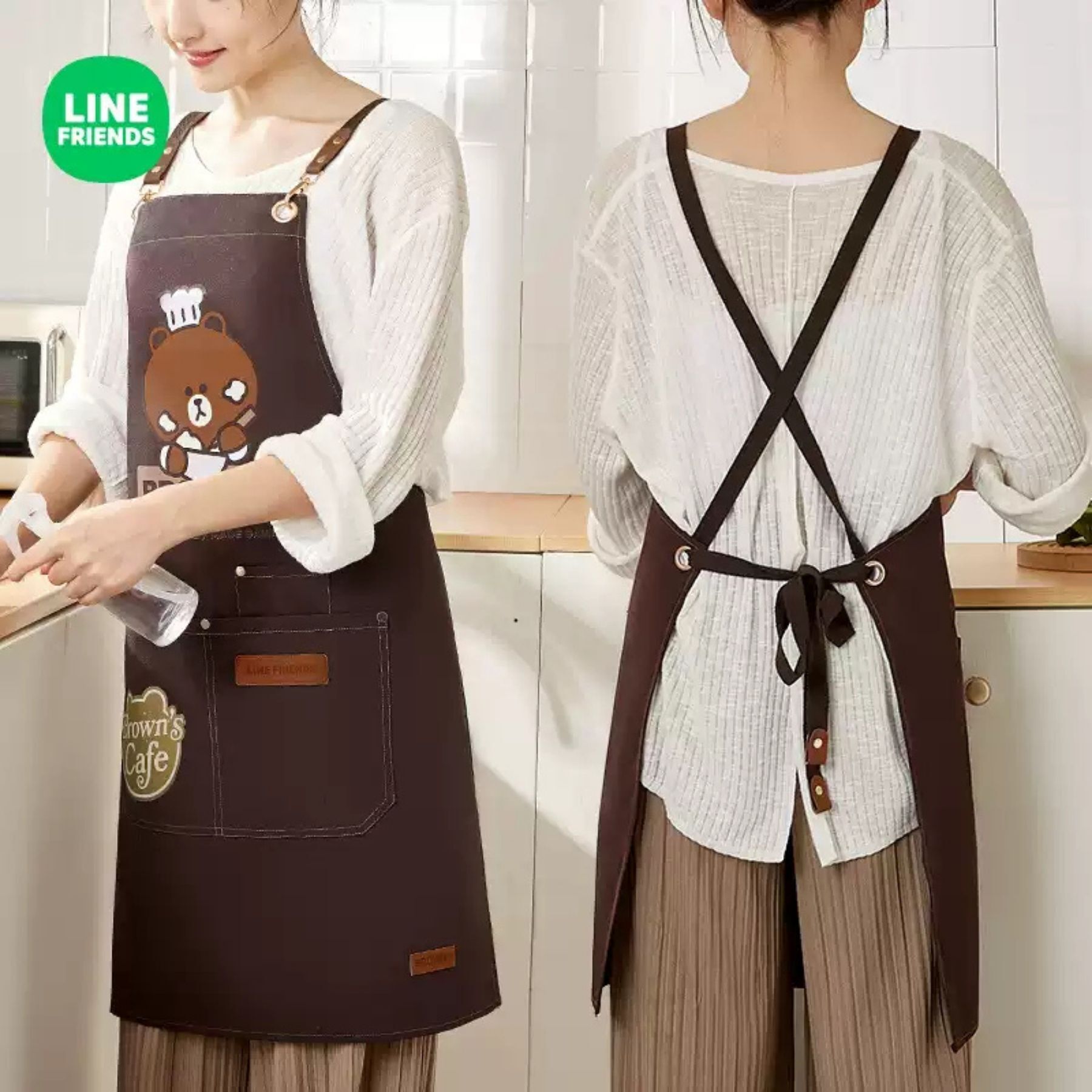 LINE FRIENDS| 成人圍裙-Brown