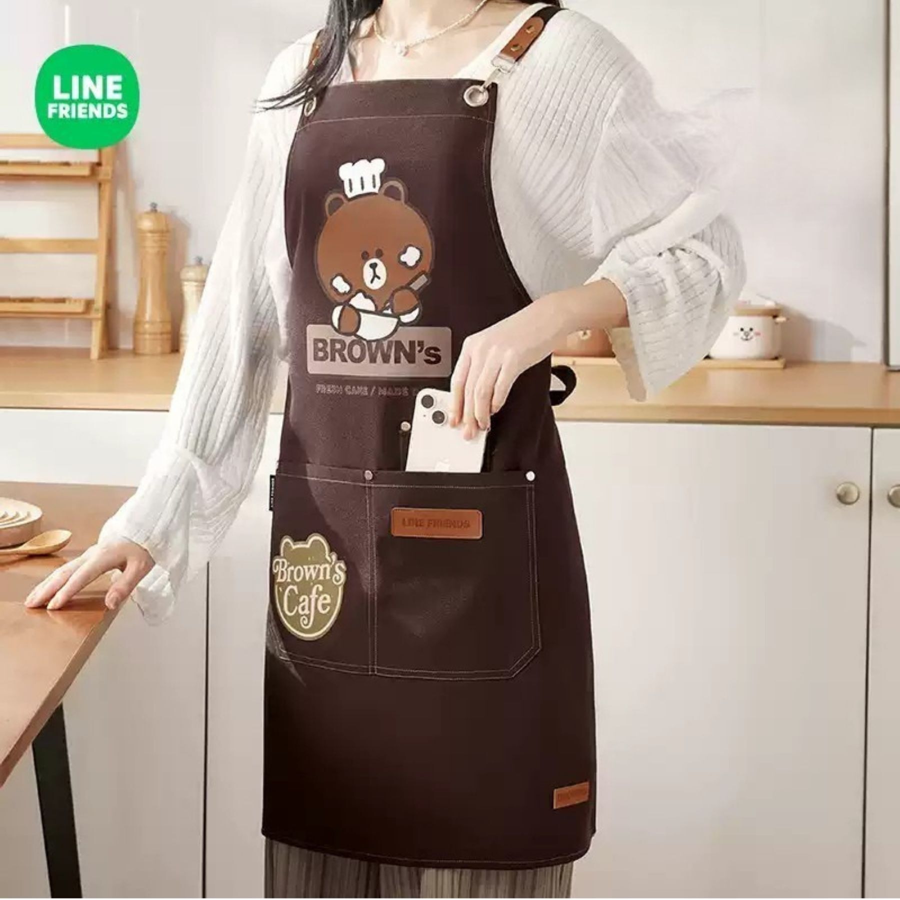 LINE FRIENDS| 成人圍裙-Brown