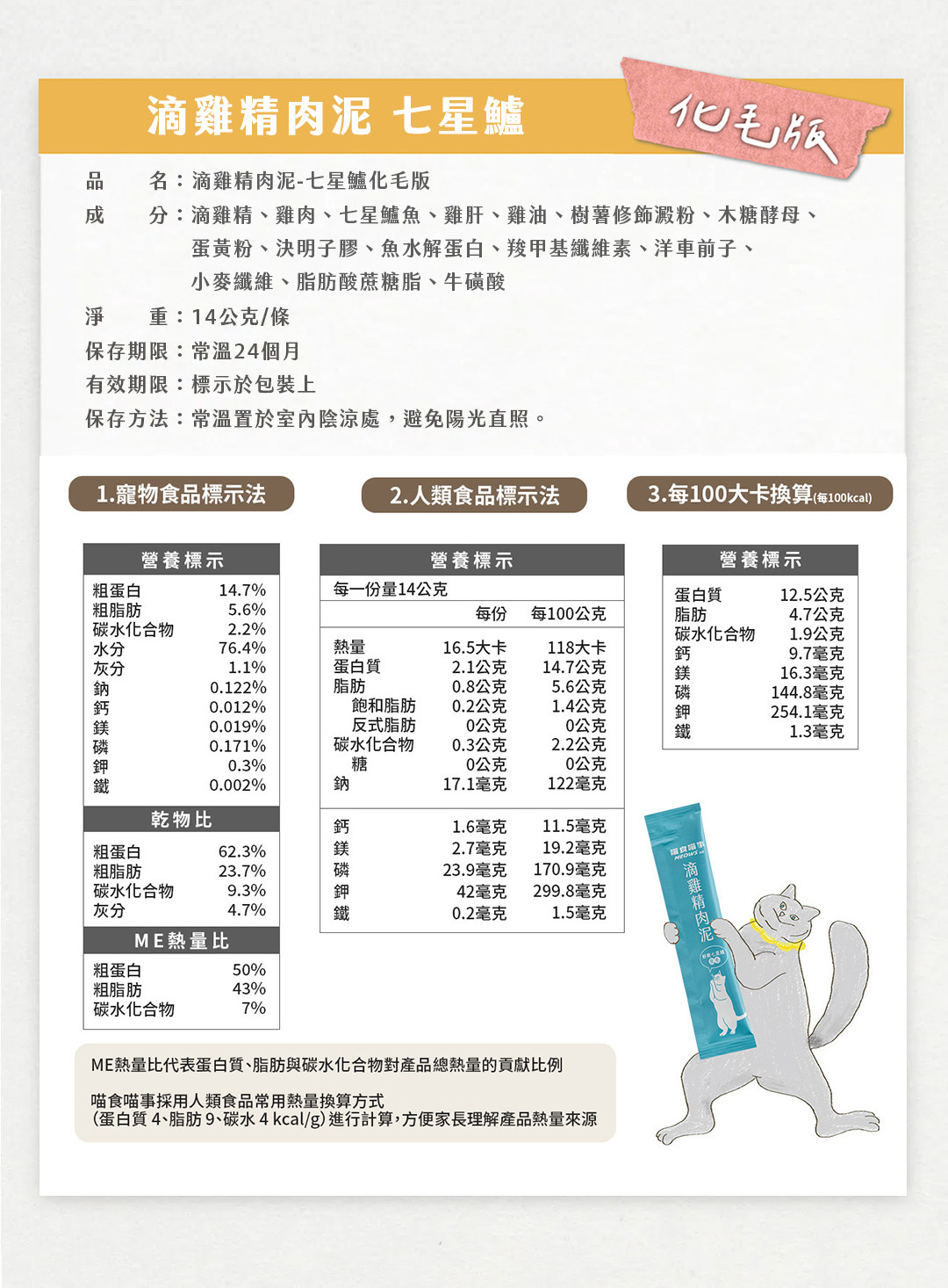 喵食喵事滴雞精肉泥化毛版營養標示挑嘴貓最愛肉泥