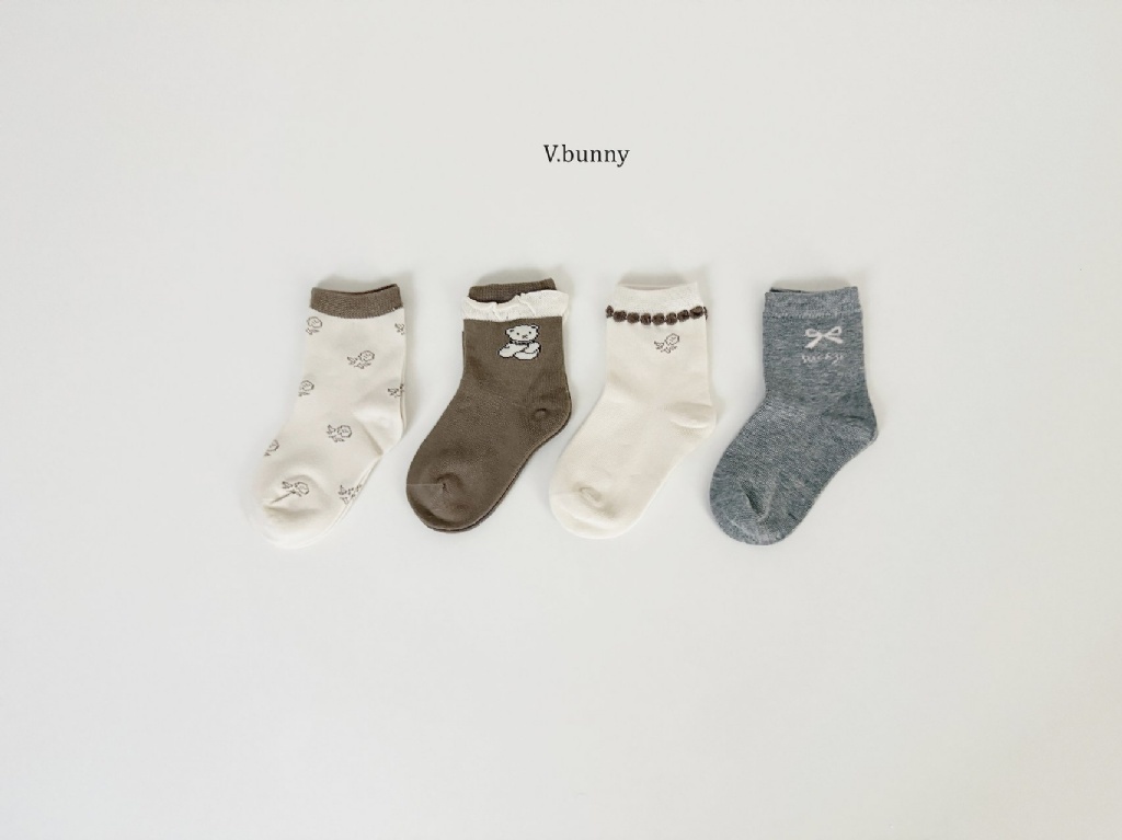 正韓秋Vbunny 熊熊蝴蝶結襪(四入)