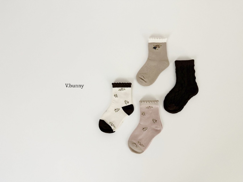 正韓秋Vbunny 碎花捲邊襪(四入)