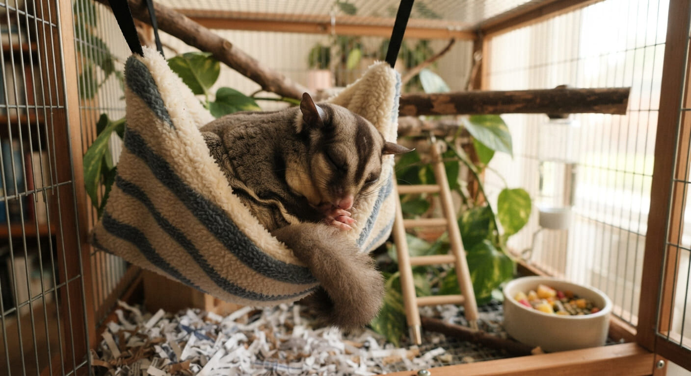 可愛健康蜜袋鼯，居家室內飼養環境寫實照