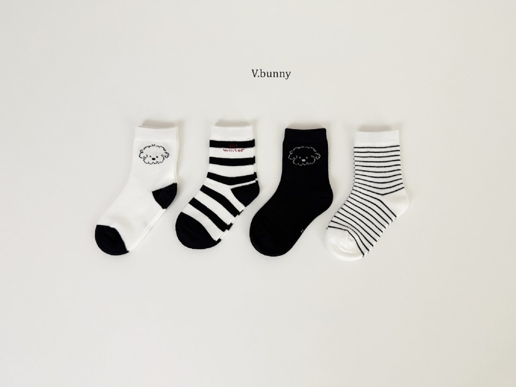 正韓秋Vbunny 小狗條紋襪(四入)