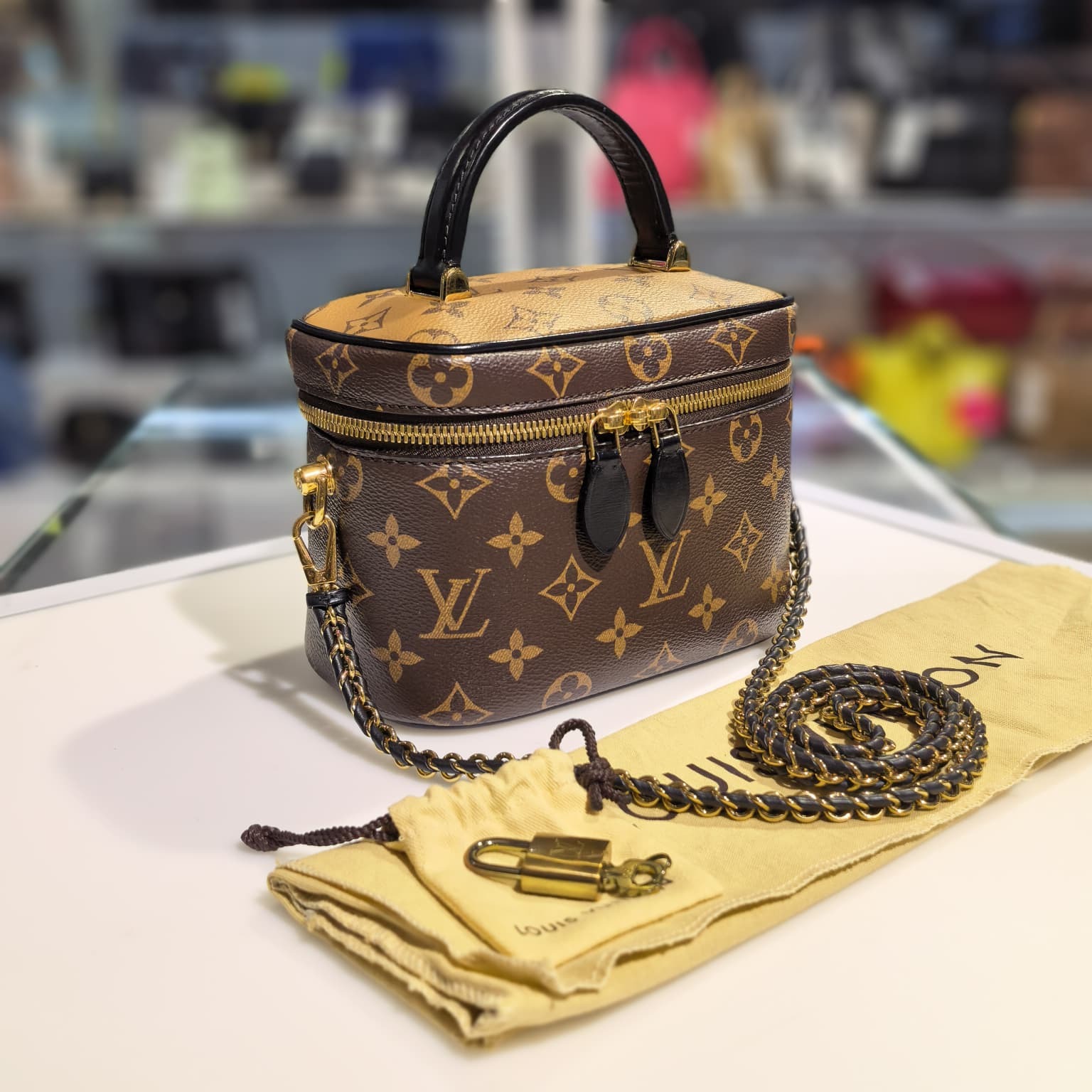 98%NEW LV化妝袋 M45165 VANITY PM Monogram帆布 #香榭站正品