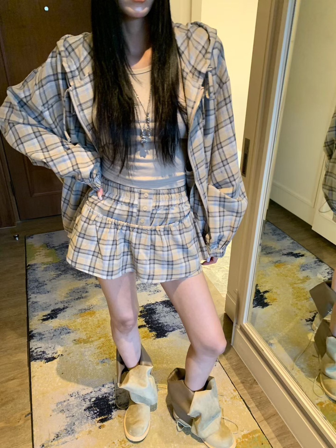 連帽格子襯衫夾克