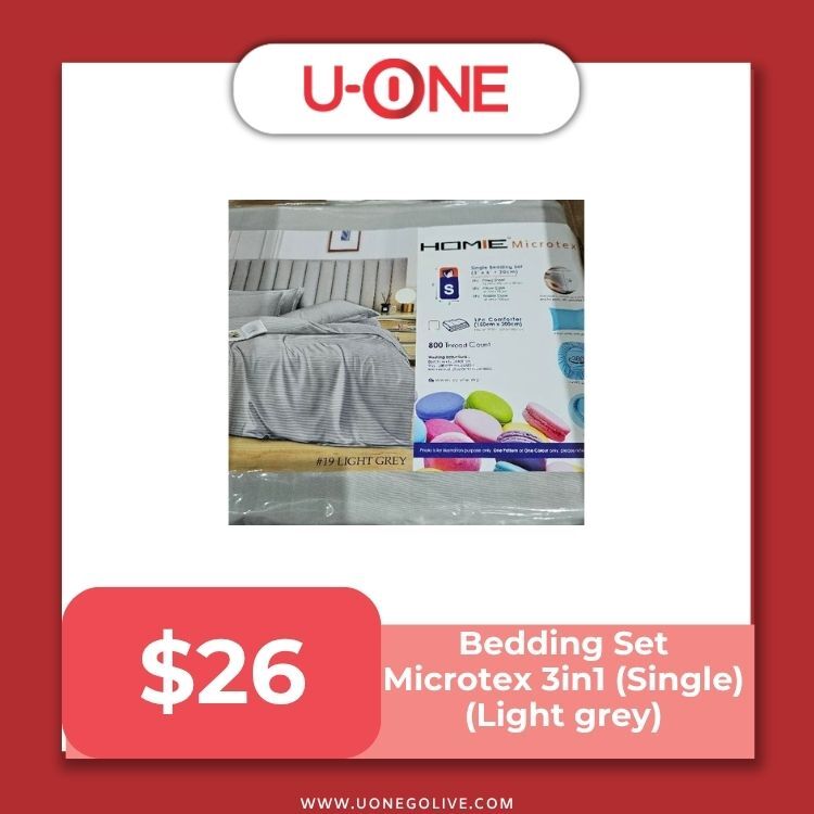 Bedding Set Microtex 3in1 (Single)(Light grey) - BSMSLG