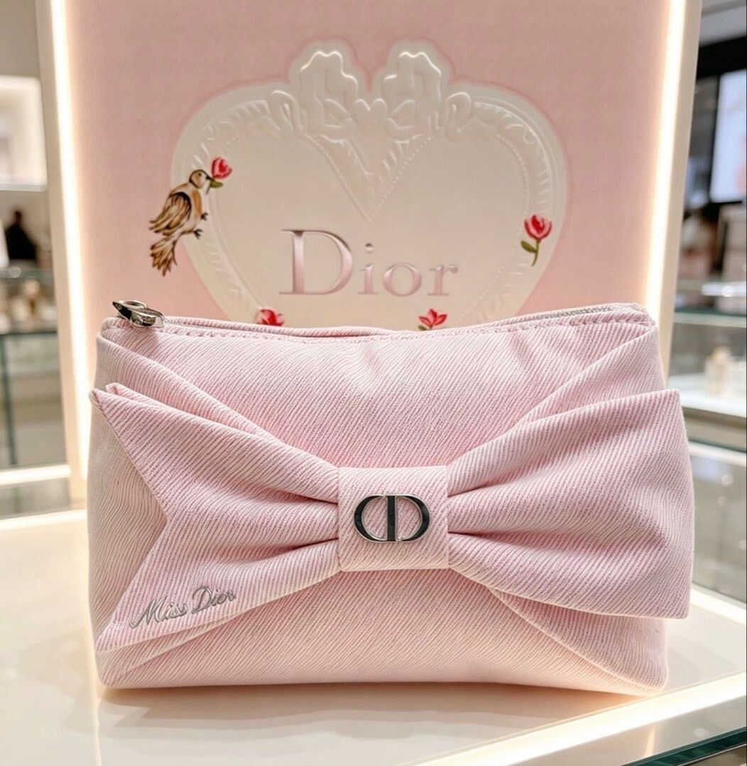 Dior Beauty 26年七夕限定贈品粉色牛仔布蝴蝶結收納包