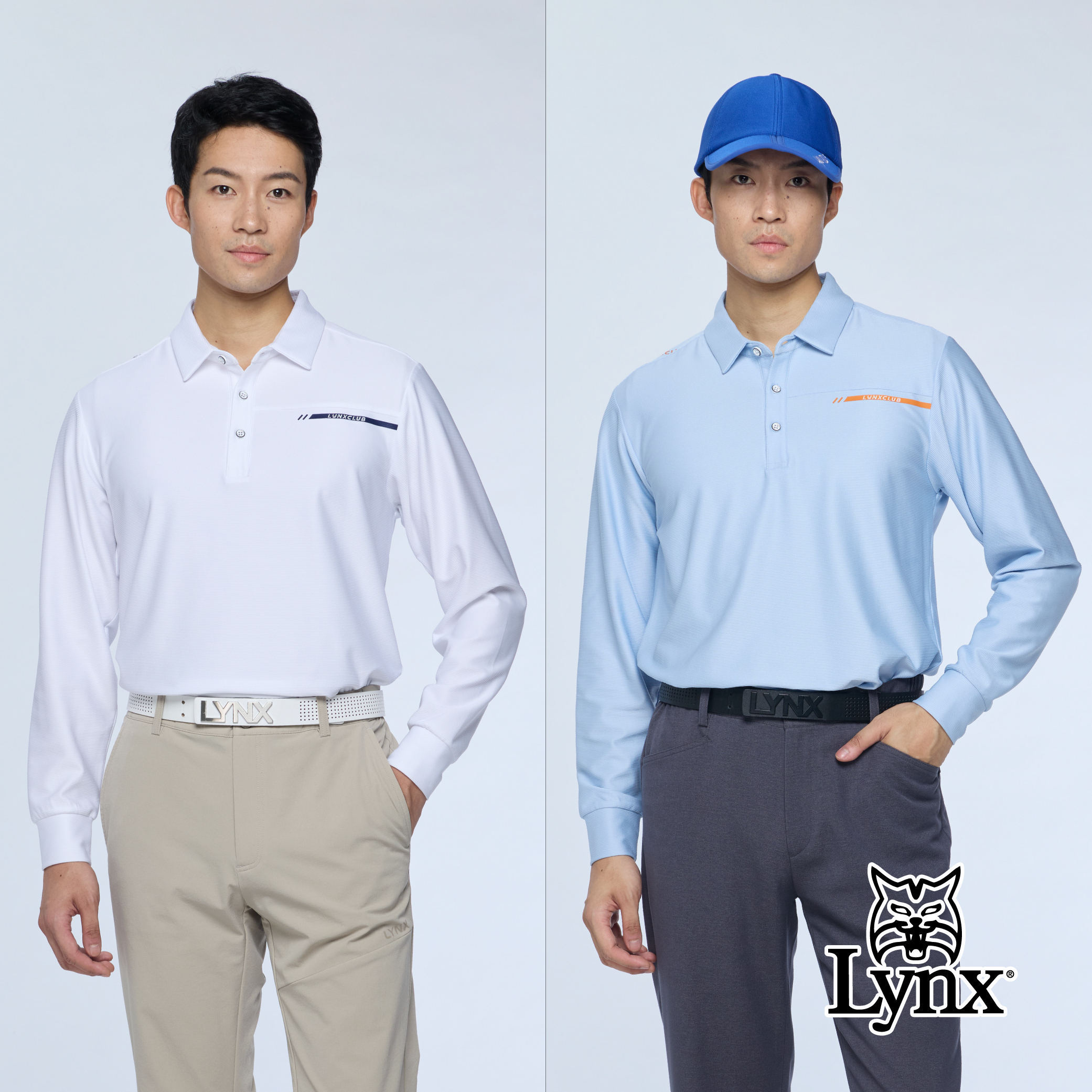 【Lynx Golf】男款吸濕排汗彈性素面長袖POLO衫