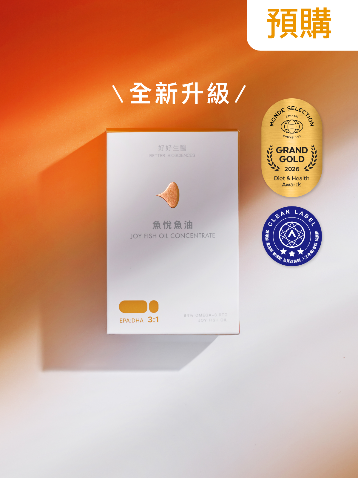 【預購｜十一月上旬出貨】全新升級魚悅魚油－94％ Omega-3 rTG高濃度EPA挪威魚油 (60顆)【HEENIVERSE專區】