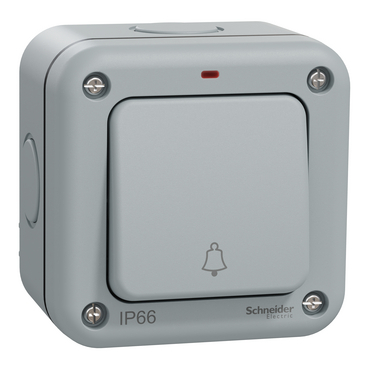 R105 Schneider 10A 單位門鐘按手掣連指示燈 (灰色) IP66