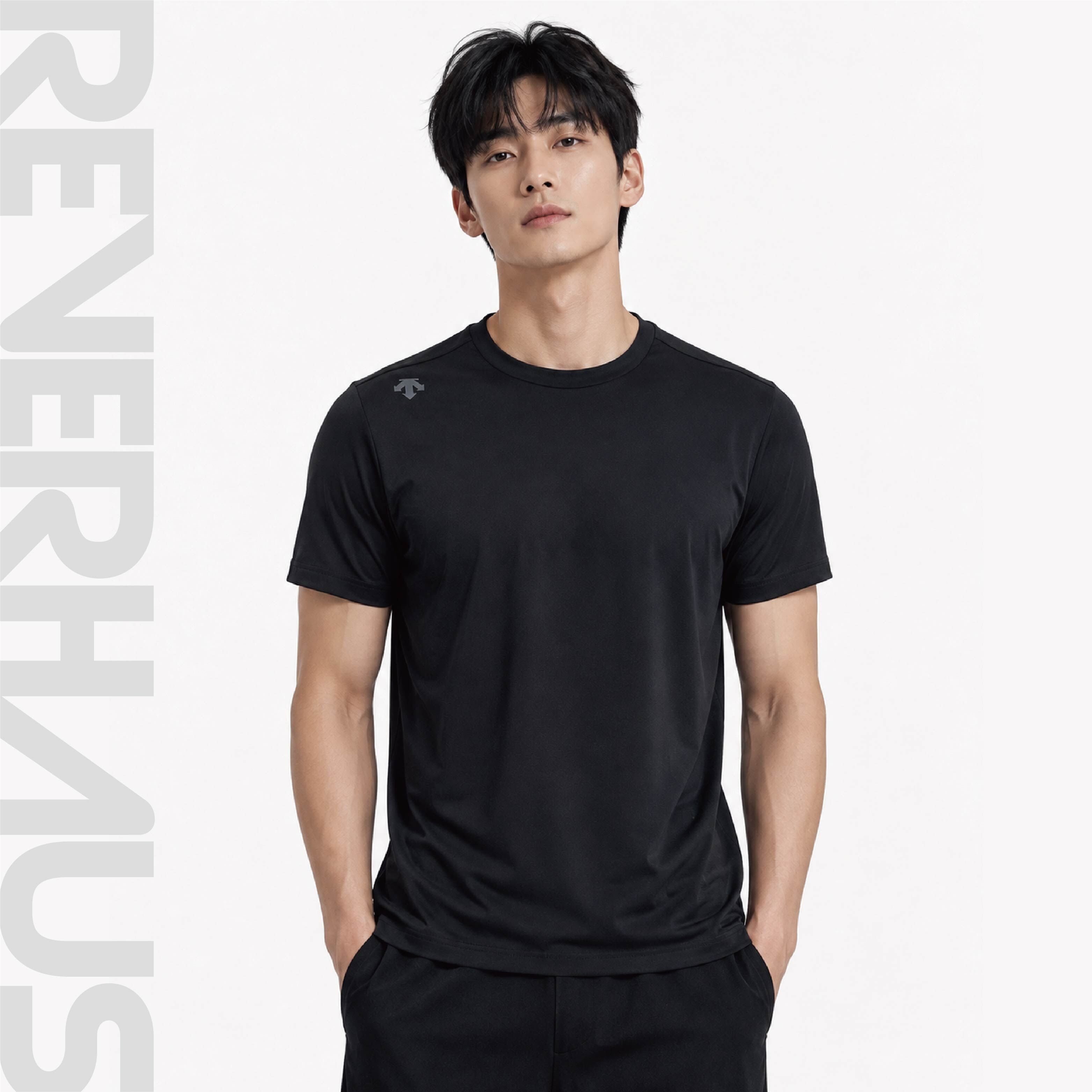 【 DESCENTE｜DUALIS 字樣休閒短TEE - 黑 】