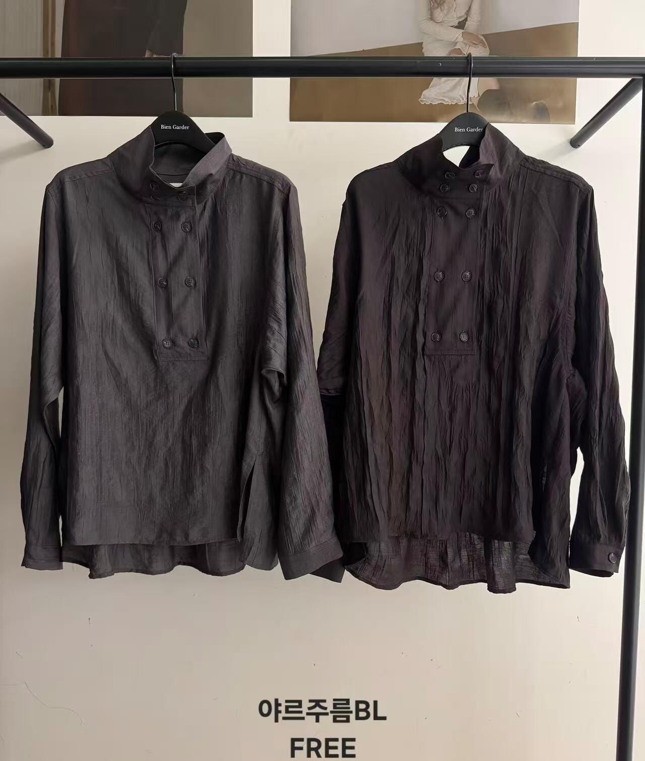 BG7002 立領抓褶雙排釦襯衫