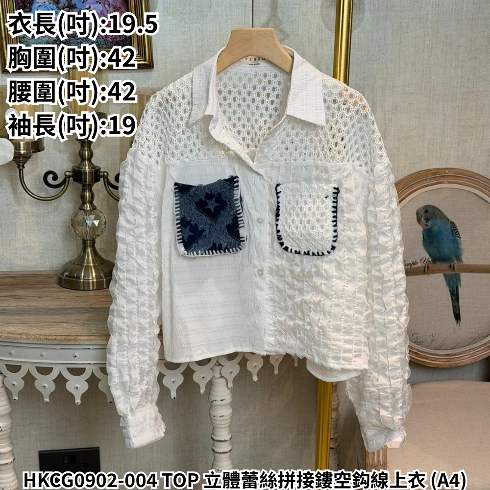 HKCG0902-004 TOP 立體蕾絲拼接鏤空鈎線上衣 (A4)